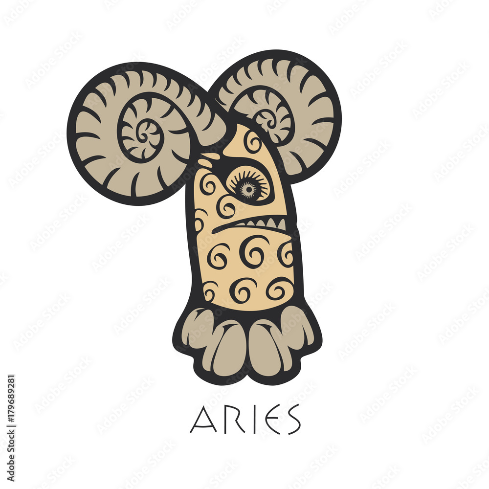 Vector sign of the zodiac. Aries in the form of funny monster in flat  style. Icon for astrological horoscope Stock Vector | Adobe Stock