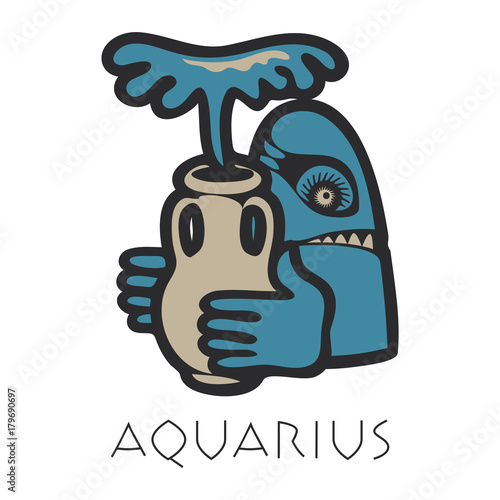 Vector sign of the zodiac. Aquarius in the form of funny monster in flat style. Icon for astrological horoscope