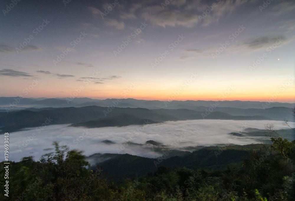 Fog and cloud mountain valley spring landscape Fog and cloud mountain valley spring landscape