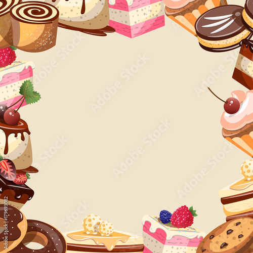 Different sweets colorful background.