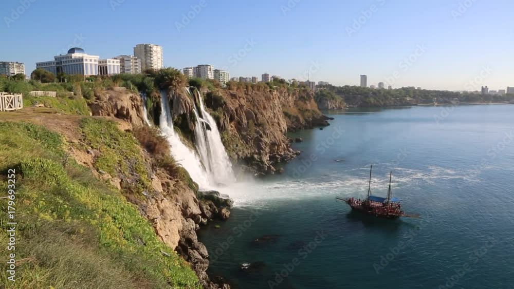 Duden waterfall in Antalya, Turkey in a beautiful summer day