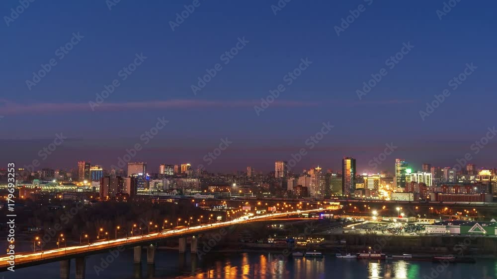 Night scene of a metropolis, bridge and river. 4K time-lapse Night scene of a metropolis, bridge and river. 4K time-lapse