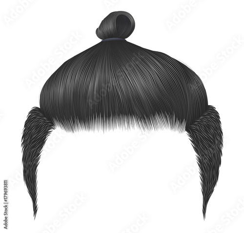 Trendy man hairs. Bun gray color. Beauty style. Realistic 3d.