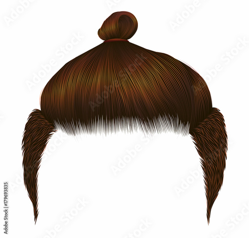 Trendy man hairs. Bun red ginger color. Beauty style. Realistic 3d.