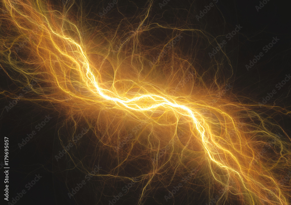 Obraz premium Gorący żółty błyskawica, tło energii elektrycznej