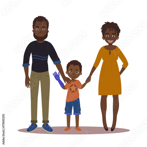 Happy family with disabled girl. Couple and son