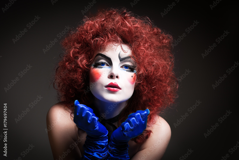 woman mime with theatrical makeup woman mime with theatrical makeup
