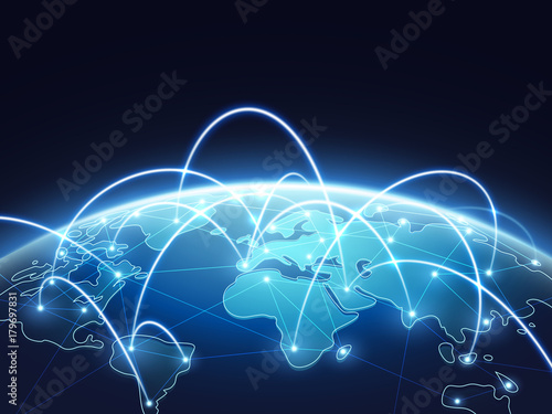 Abstract network vector concept with world globe. Internet and global connection background photo