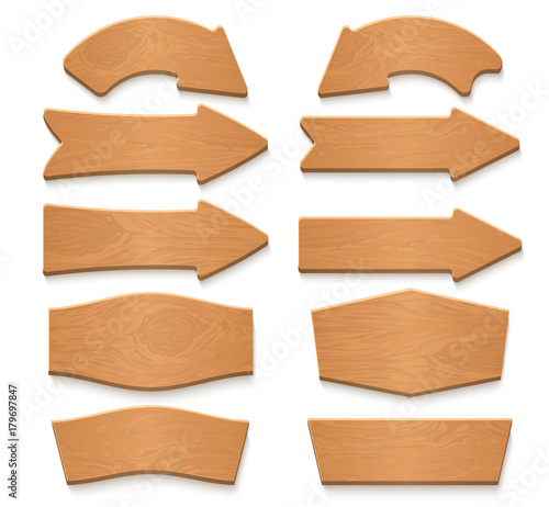 Wooden arrow signboards and wood banners vector cartoon collection