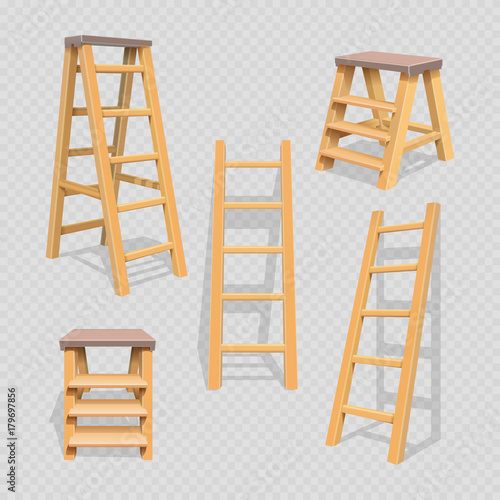 Wood household steps set on transparent background