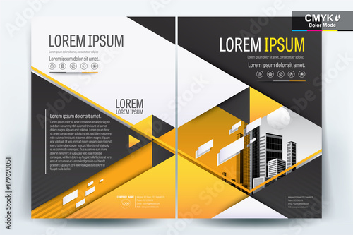 Brochure Cover Layout with Yellow and Black Triangle , A4 Size Vector Template