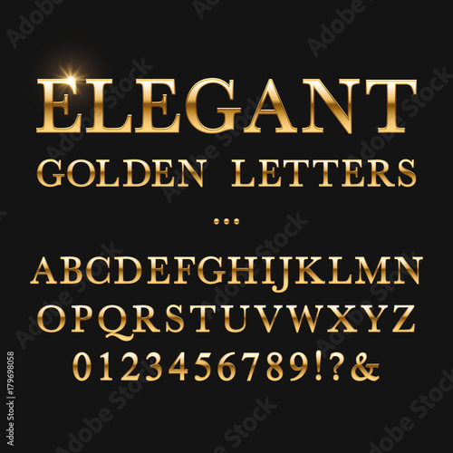 Elegant golden letters. Shiny gold vector alphabet