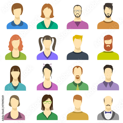 Male and female faces vector icons. Human persons modern business avatars
