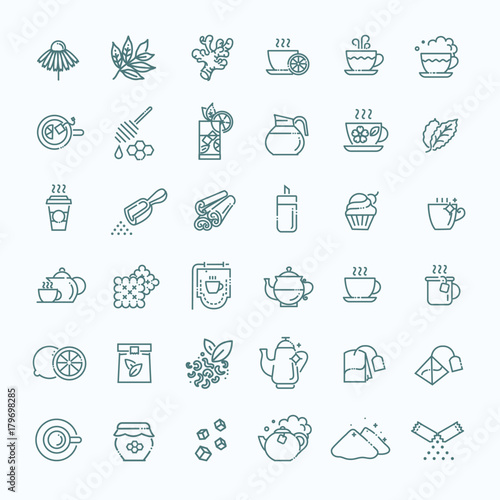 Tea icon set. Thin line vector illustration