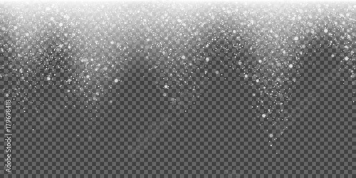 Snow falling vector background of sparkling snowfall and glittering snowflakes or glowing glitter particles. Vector abstract pattern background for Christmas or New Year winter holiday template design
