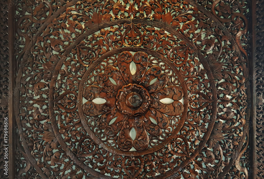sculptured wood circle decorative spiritual symbol of lotus flower