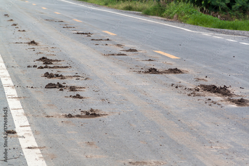 Asphalt road with dirt