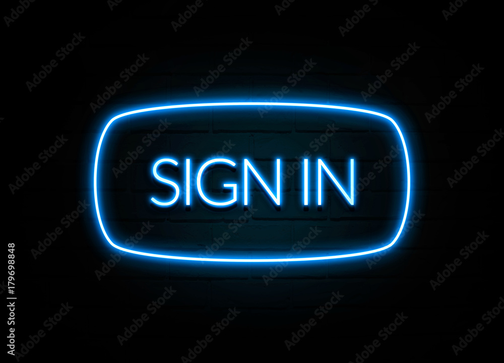 Sign In - colorful Neon Sign on brickwall Sign In - colorful Neon Sign on brickwall