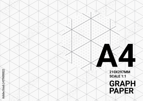 Isometric graph paper background with plotting triangular and hexagonal ruler guide line grid texture for engineering mechanical drawing. Vector A4 graph paper template background