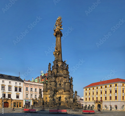 OLOMOUC, CZECH REPUBLIC-AUGUST 27, 2017: View of the Upper Square in the czech city Olomouc dominated by the Holy Trinity Column enlisted in the Unseco world heritage list