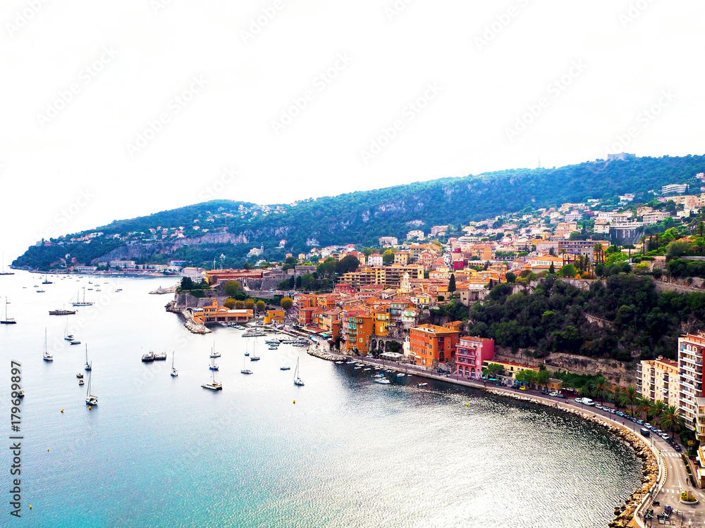 Panoramic view of French Riviera near town of Villefranche-sur-Mer, Menton, Monaco (Monte Carlo), Côte d'Azur, French Riviera, France