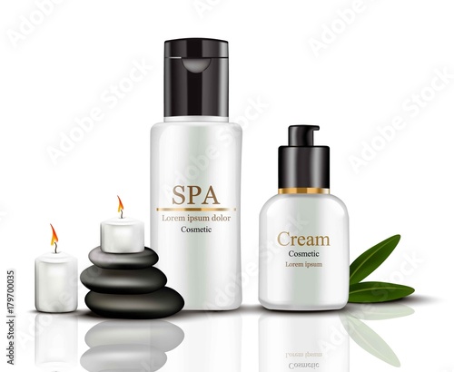 Spa Cream Cosmetics set collection realistic mock up Vector. Hydration cream with logos. Perfect for advertising, flyer, banner, poster. 3d illustrations