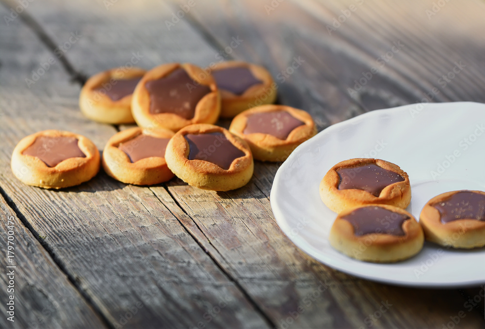 Homemade chocolate cookies on plate Homemade chocolate cookies on plate