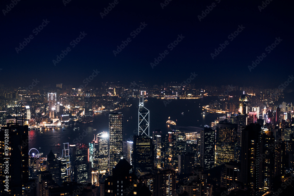 top view of Hong Kong skyline view from kowloon side,colorful night life,cityscape top view of Hong Kong skyline view from kowloon side,colorful night life,cityscape