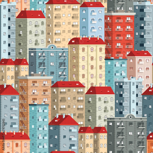 Colored European high-rise buildings - a seamless pattern. Included in swathes panel.