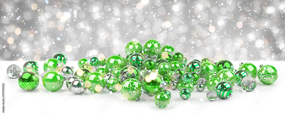 Green and white christmas baubles 3D rendering Green and white christmas baubles 3D rendering