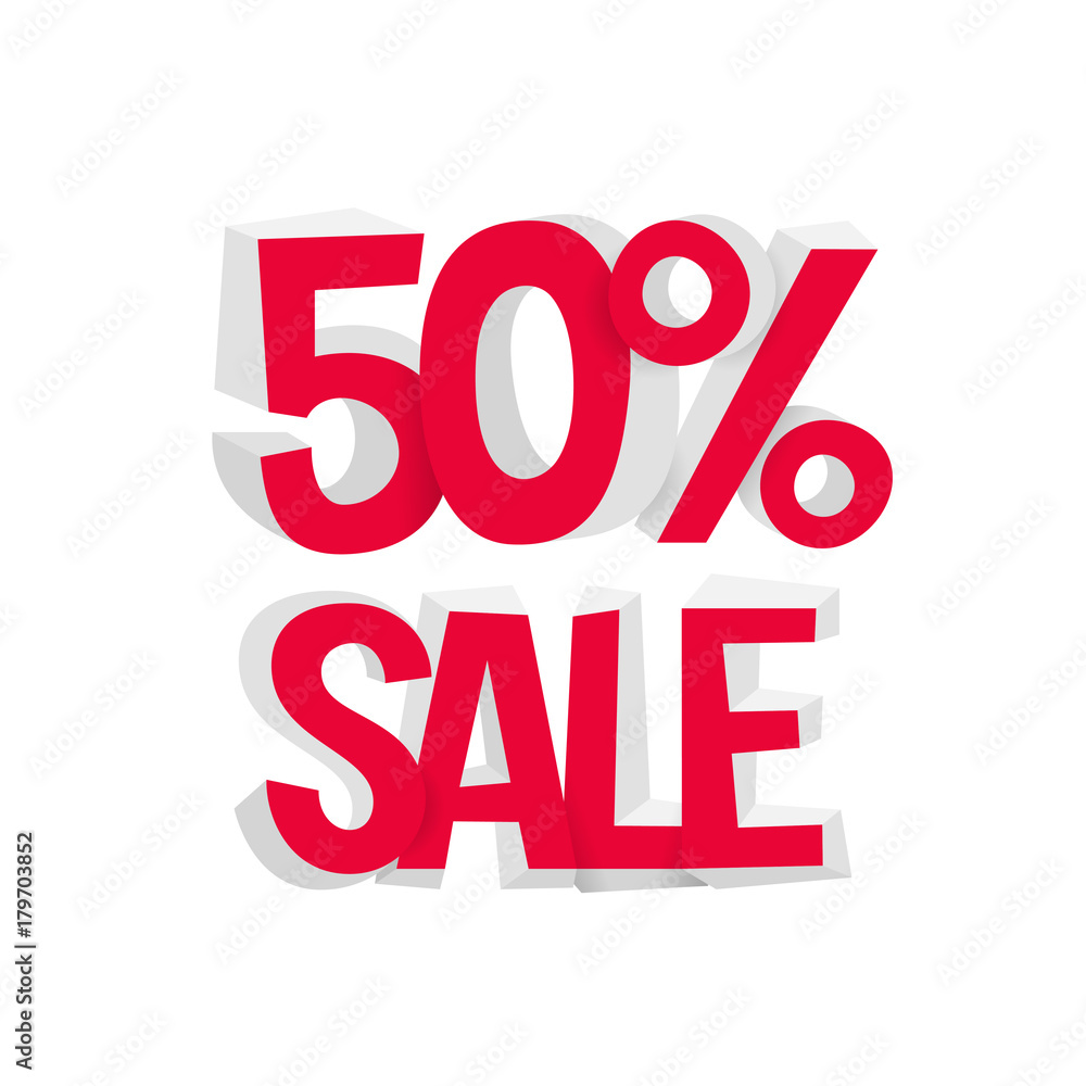 Sale discount 50 percent - convex 3d inscription. Vector illustration. Sale discount 50 percent - convex 3d inscription. Vector illustration.