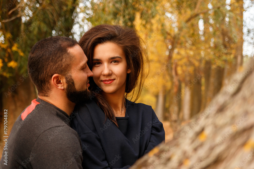 Romantic couple in love in autumn park Romantic couple in love in autumn park