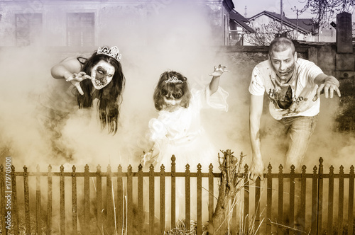 
Spooky zombies in an old cemetery