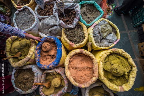 Spice market in Thimphu, Bhutan photo