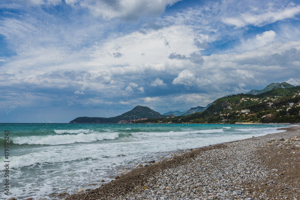 Beach in Bar city, located over Adriatic Sea in Montenegro