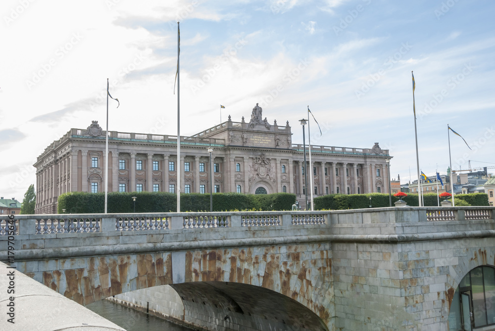 Swedish Parliament building in summer