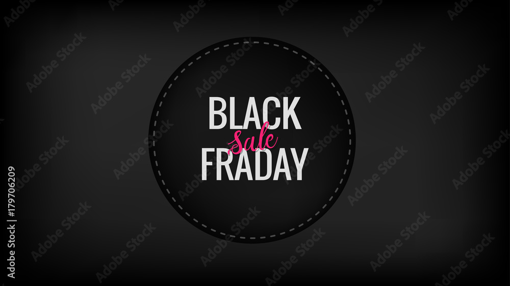 Black friday sale round promotion banner with hand lettered element on the black background