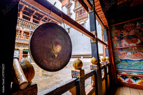 Prayer bell in a dzong in Paro, Bhutan photo