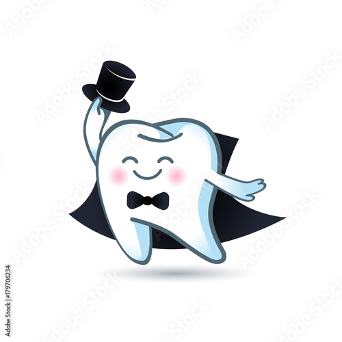 Icon cartoon healthy tooth in a tuxedo and tie the butterfly photo