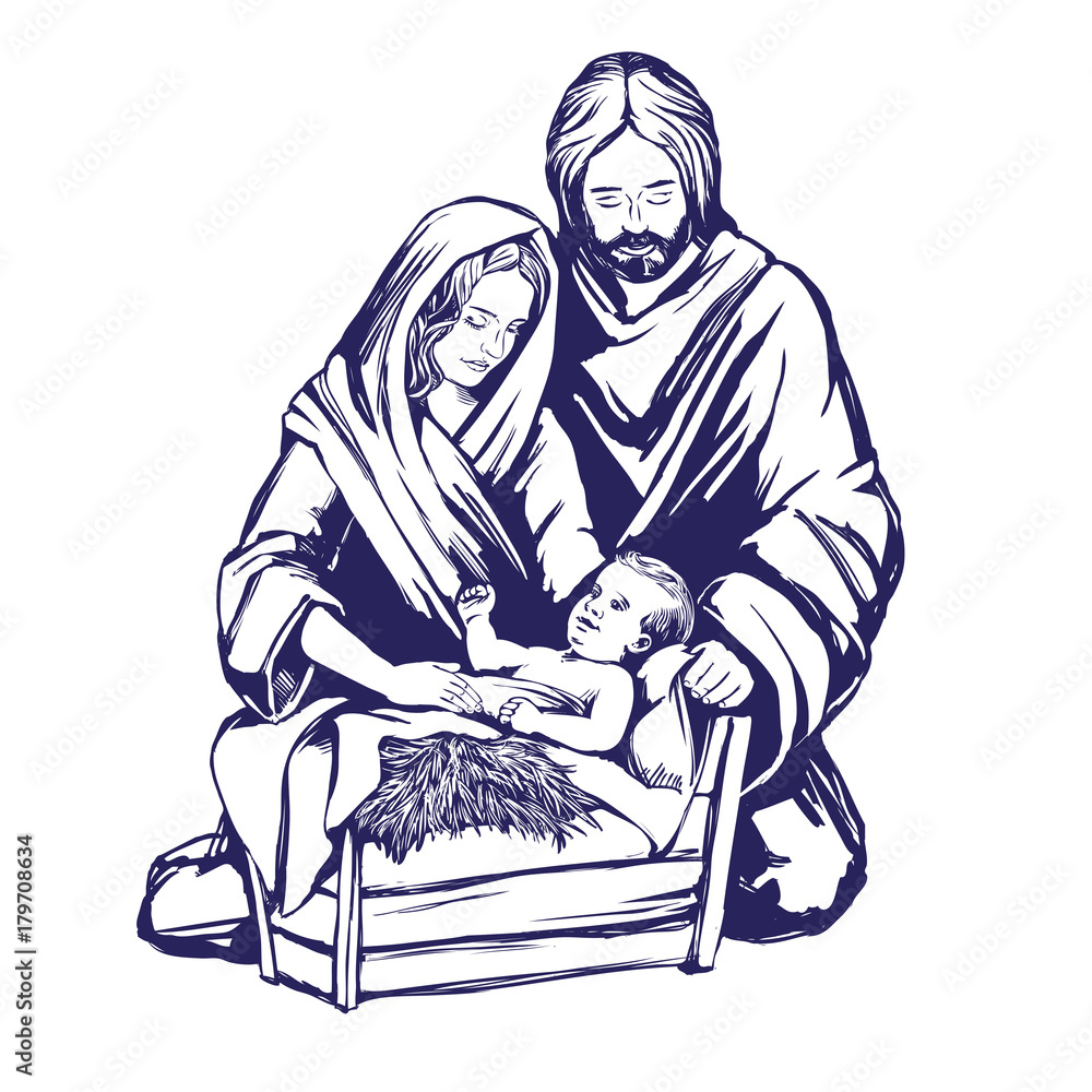 Иосиф Мария младенец Иисус силуэты