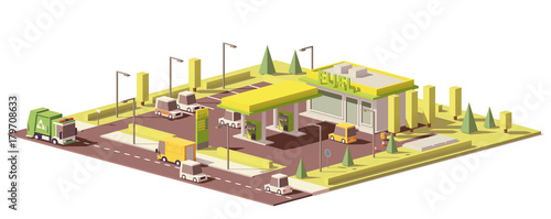 Vector low poly gas station