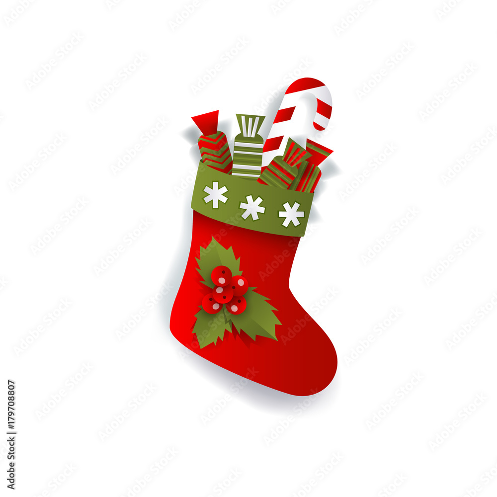 Christmas stocking, boot decoration element for Xmas greeting cards ...