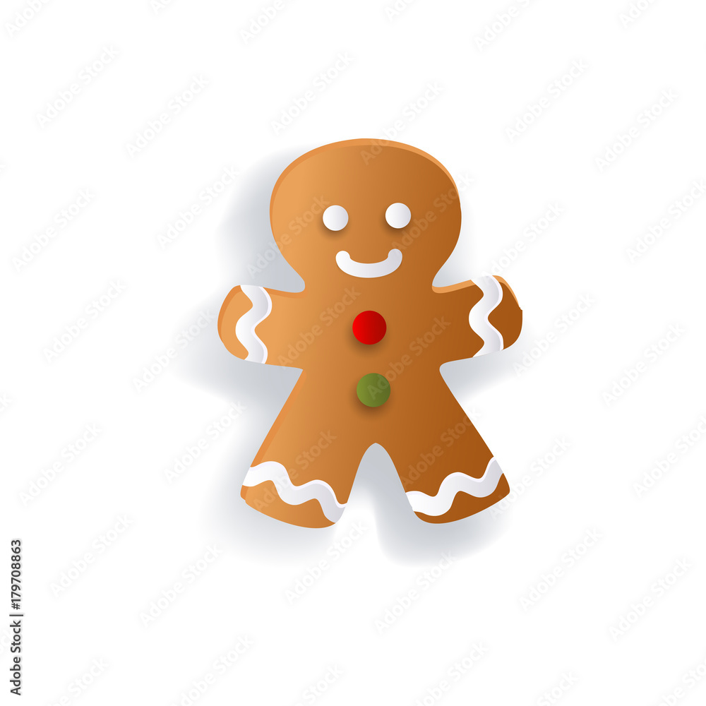 Gingerman decoration element for Christmas greeting cards flat vector