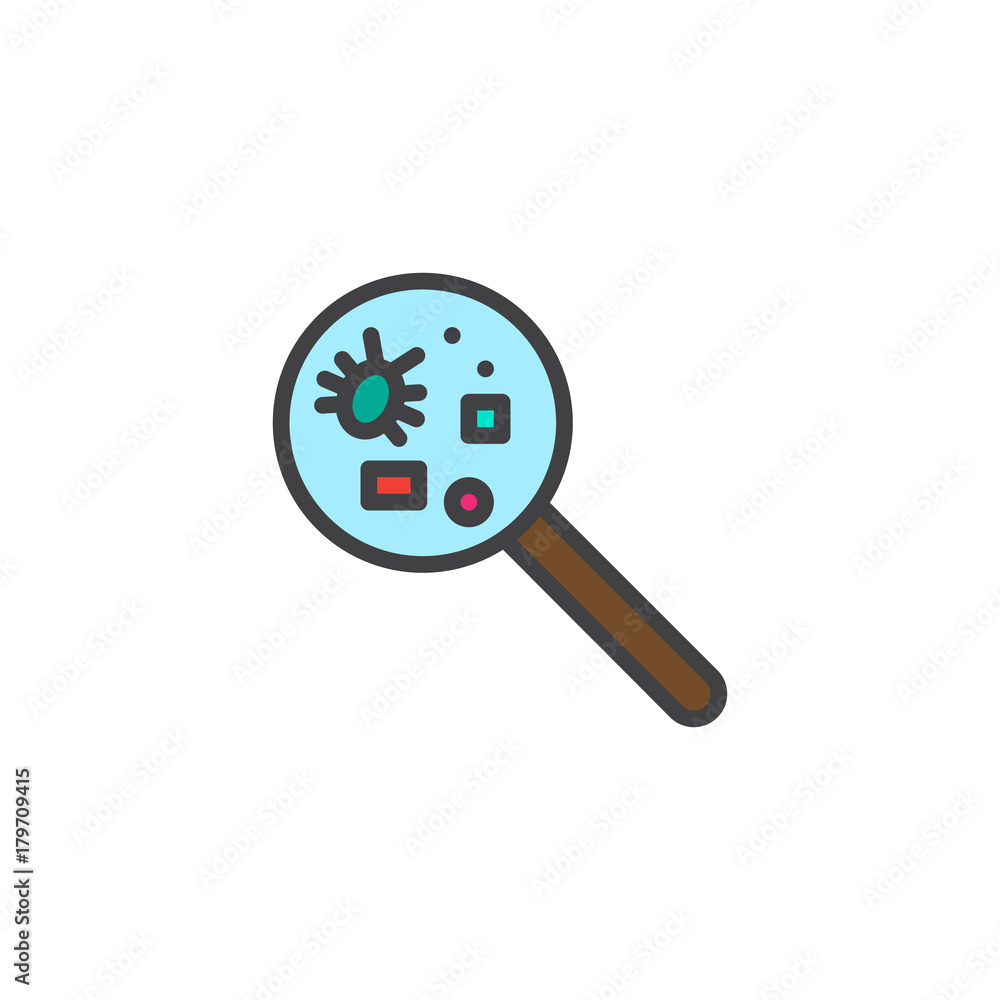 Pet disease and magnifying glass filled outline icon, line vector sign, linear colorful pictogram isolated on white. Symbol, logo illustration. Pixel perfect vector graphics Pet disease and magnifying glass filled outline icon, line vector sign, linear colorful pictogram isolated on white. Symbol, logo illustration. Pixel perfect vector graphics