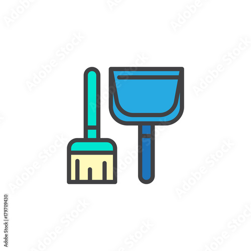 Broom and scoop filled outline icon, line vector sign, linear colorful pictogram isolated on white. Symbol, logo illustration. Pixel perfect vector graphics