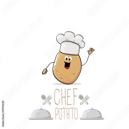 vector funny cartoon cute brown chef potato with mustache and beard