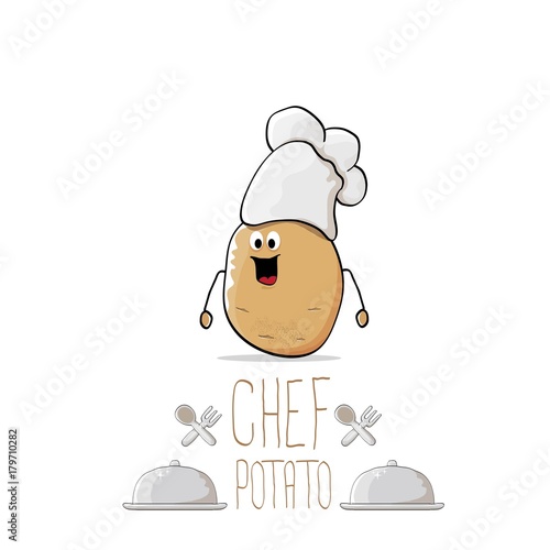 vector funny cartoon cute brown chef potato with mustache and beard
