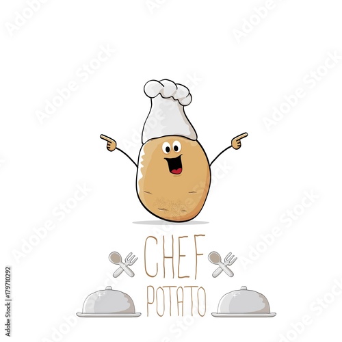 vector funny cartoon cute brown chef potato with mustache and beard