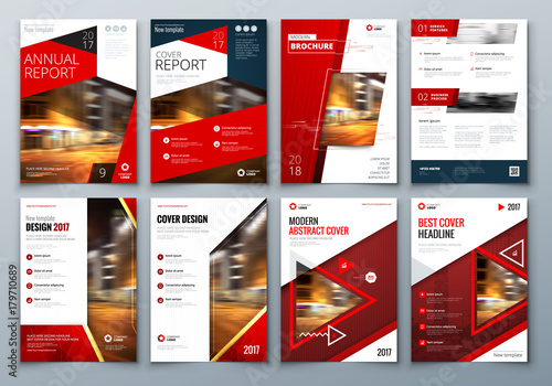 Set of business cover design template in red color for brochure, report, catalog, magazine or booklet. Creative vector background concept