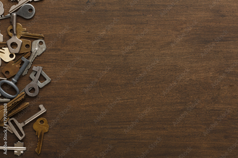 Many different keys on wood Many different keys on wood